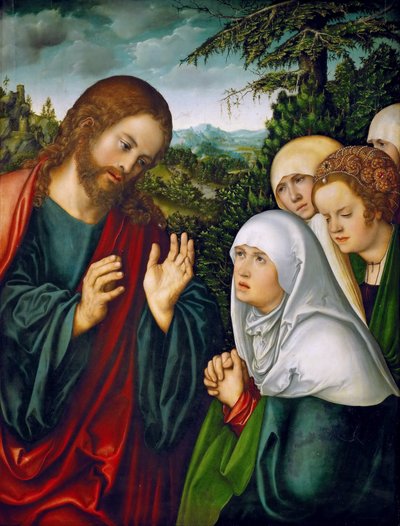 Christus neemt afscheid van zijn moeder door Lucas Cranach the Elder