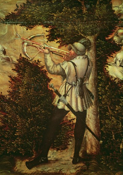 Kruisboogschutter die richt, detail door Lucas Cranach the Elder