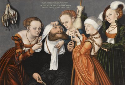 Duits: Herkules bei Omphale Hercules aan het hof van Omphale door Lucas Cranach the Elder