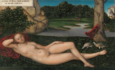 Duits:  Quellnymphe De nimf bij de fontein door Lucas Cranach the Elder