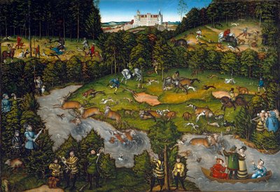 Hofjacht bij Slot Hartenfels (Torgau in Saksen) door Lucas Cranach the Elder