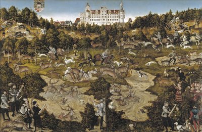 Jacht ter ere van keizer Karel V in kasteel Torgau door Lucas Cranach the Elder