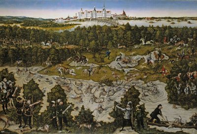 Jacht ter ere van keizer Ferdinand I in kasteel Torgau door Lucas Cranach the Elder