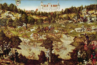Jacht ter ere van Keizer Karel V bij Hartenfels Kasteel, Torgau, 1544 door Lucas Cranach the Elder