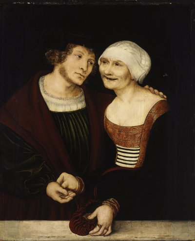 Koppel dat niet bij elkaar past: Jonge man en oude vrouw door Lucas Cranach the Elder
