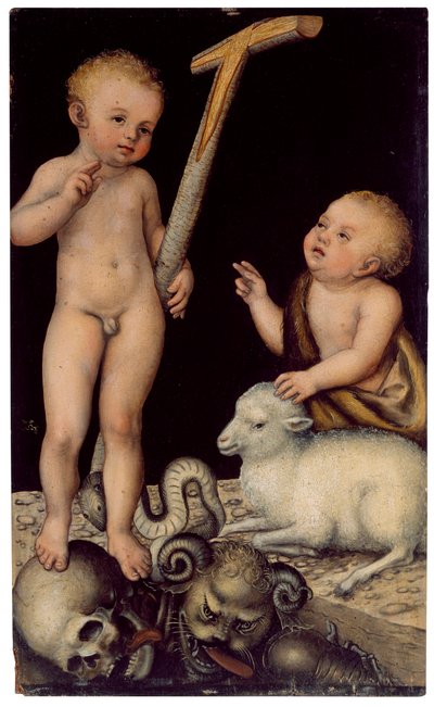 Jezus en Johannes als jongens door Lucas Cranach the Elder