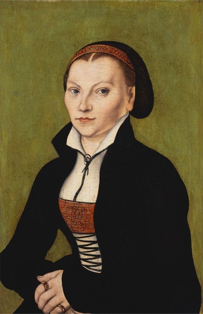 Katharina van Bora, halflang, naar links kijkend door Lucas Cranach the Elder