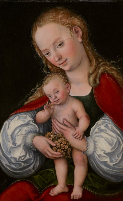 Madonna en kind met druiven door Lucas Cranach the Elder