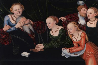 Oude man verleid door courtisanes, ca. 1537 door Lucas Cranach the Elder