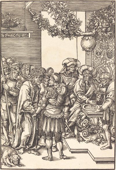 Pilatus wast zijn handen door Lucas Cranach the Elder