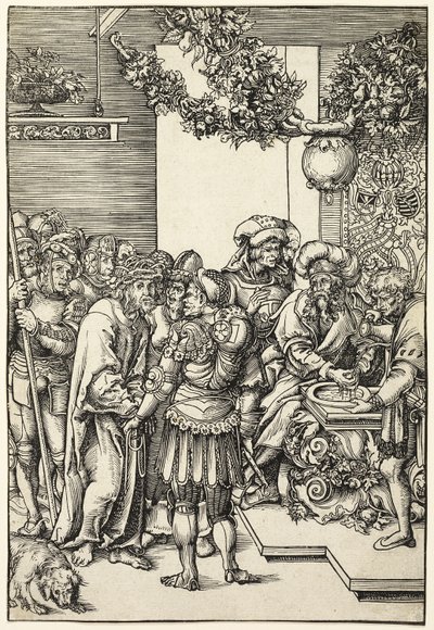 Pilatus wast zijn handen, uit The Passion door Lucas Cranach the Elder