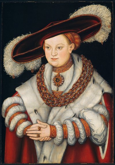 Portret van Magdalena van Saksen, vrouw van keurvorst Joachim II van Brandenburg door Lucas Cranach the Elder