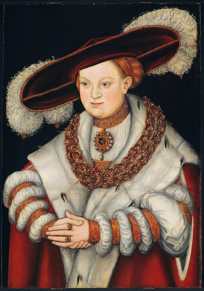 Portret van Magdalena van Saksen, Vrouw van Keurvorst Joachim II van Brandenburg, ca. 1529 door Lucas Cranach the Elder