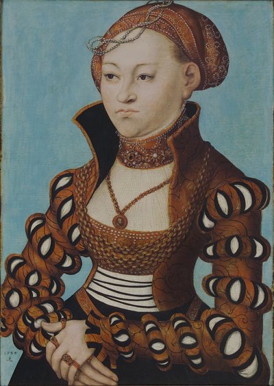 Portret van prinses Maria van Saksen met bruidskroon door Lucas Cranach the Elder