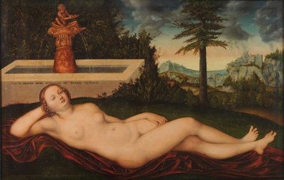 Liggende Riviernimf bij de Fontein door Lucas Cranach the Elder