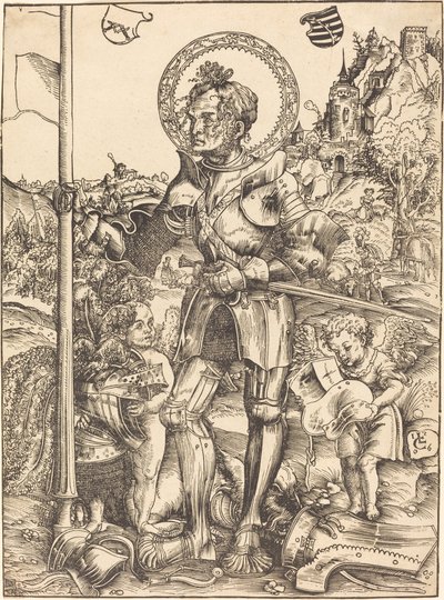 Sint-Joris staand, met twee engelen door Lucas Cranach the Elder
