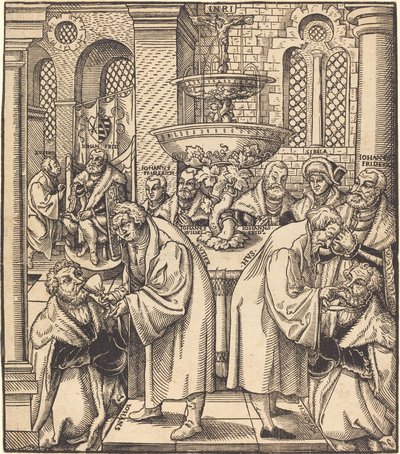 De Hervormers Luther en Hus Geven Communie aan de Prinsen van het Huis van Saksen door Lucas Cranach the Elder