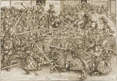 Het derde toernooi, met ridders die lansen breken door Lucas Cranach the Elder