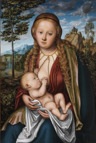 De Maagd die het Kind voedt door Lucas Cranach the Elder