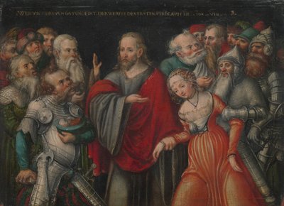 Christus en de overspelige vrouw, ca. 1545-50 door Lucas Cranach the Younger