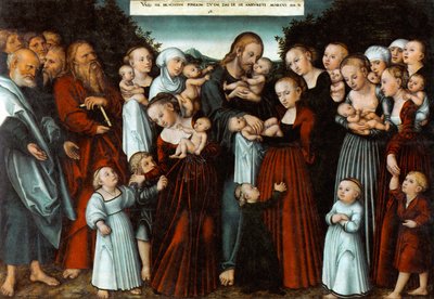 Duits: Christus segnet die Kinder Christus zegent de kinderen door Lucas Cranach the Younger