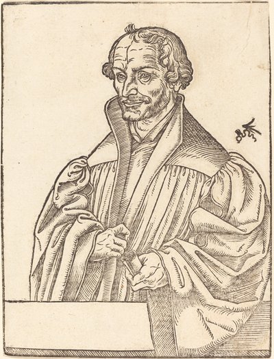 Philip Melanchton, Halflengte naar Links, Staand Achter een Borstwering door Lucas Cranach the Younger