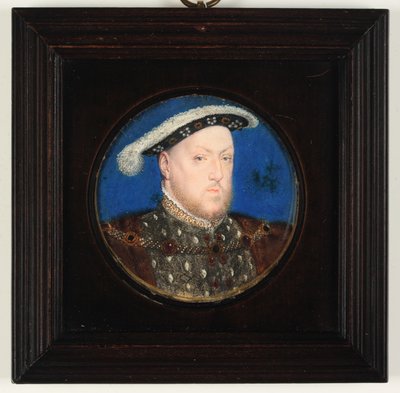 Koning Hendrik VIII in een grijze goublet en bontjas door Lucas Horenbout or Hornebault