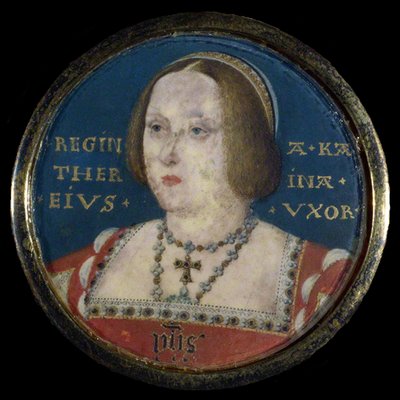 Portret van koningin Catharina van Aragon 1485-1536, ca. 1525 door Lucas Horenbout or Hornebault