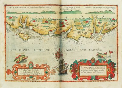 De zeekusten van Engeland tussen het Isle of Wight en Dover, met de belangrijkste havens daarvan volgens hun situatie en verschijning, c.1588 door Lucas Janszoon Waghenaer