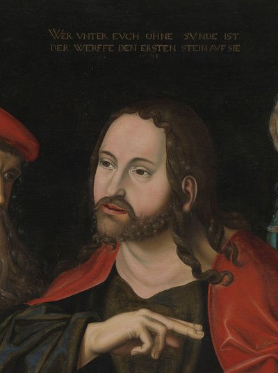 Christus en de overspelige vrouw (detail), c.1700 door Lucas the Elder (after) Cranach