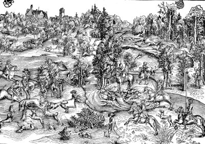Hertenjacht op het platteland door Lucas the Elder (after) Cranach