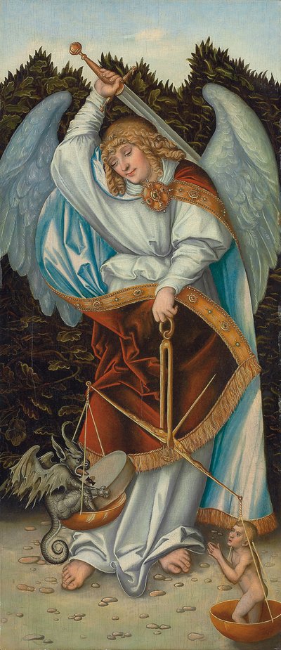 De Aartsengel Michaël die de Weegschaal van Gerechtigheid Vasthoudt door Lucas the Elder (workshop of) Cranach