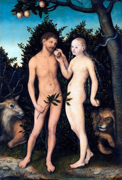 Adam en Eva in het paradijs door Lucas the Elder Cranach