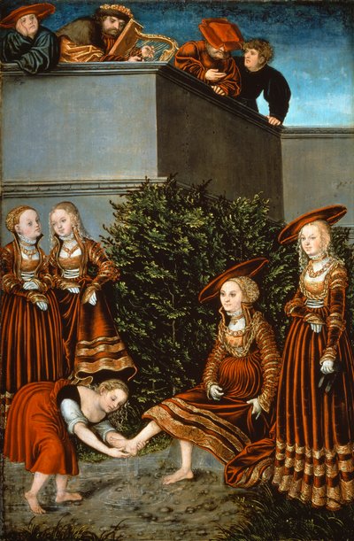 Bathseba bij haar bad of Davids zonde met Bathseba door Lucas the Elder Cranach