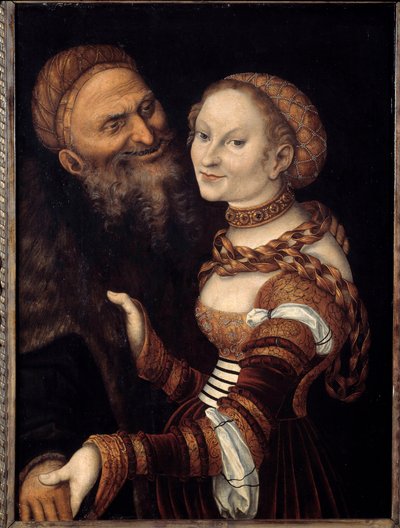 Courtisane en oude man door Lucas the Elder Cranach