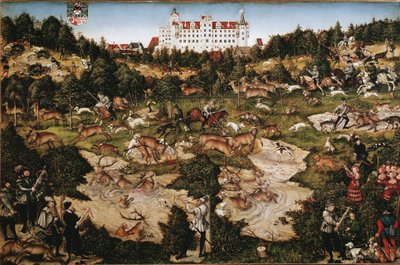 Jacht ter ere van Karel V in kasteel Torgau door Lucas the Elder Cranach