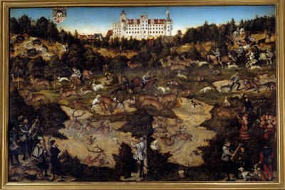 Jacht ter ere van Karel V in kasteel Torgau door Lucas the Elder Cranach