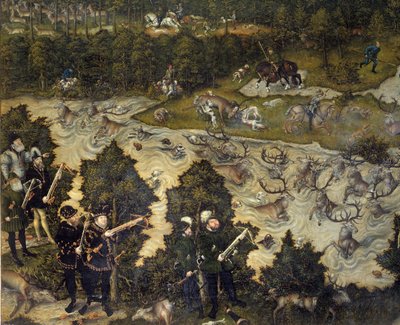 Jacht ter ere van Karel V in kasteel Torgau in Duitsland (detail) door Lucas the Elder Cranach