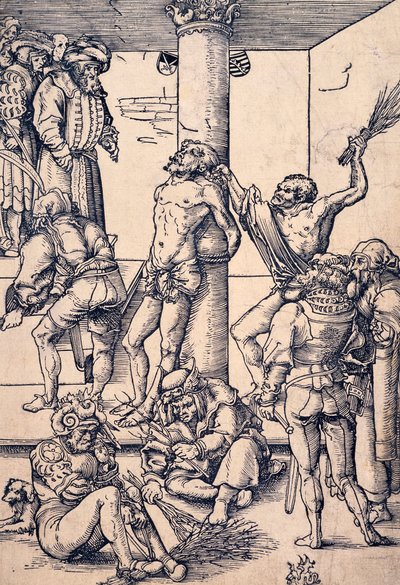 Passie van Christus: de geseling, houtsnede door Lucas the Elder Cranach