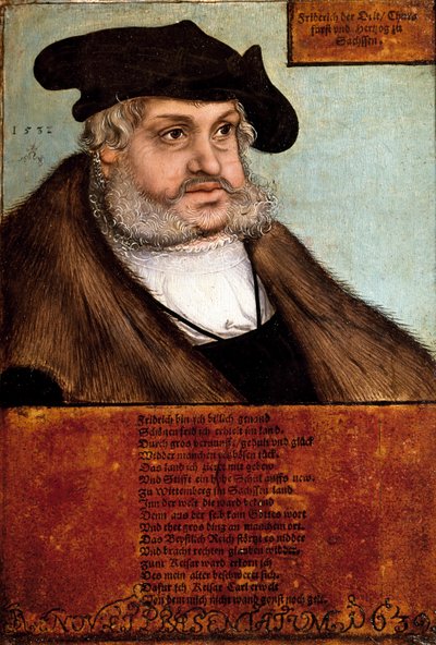 Portret van Frederik III de Wijze, keurvorst van Saksen door Lucas the Elder Cranach