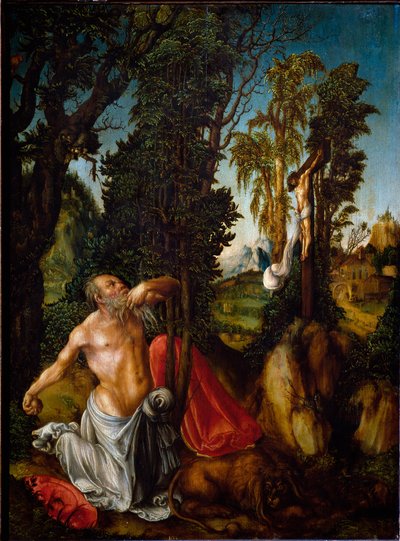 Sint Hiëronymus in boetedoening door Lucas the Elder Cranach