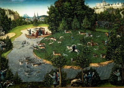 Hertenjacht van keurvorst Frederik III van Saksen, genaamd de Wijze door Lucas the Elder Cranach