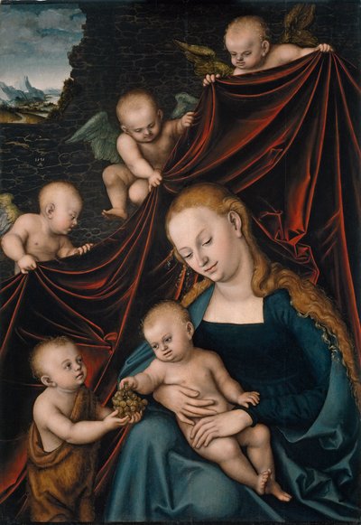 De Maagd en het Kind met Sint Jan en engelen door Lucas the Elder Cranach