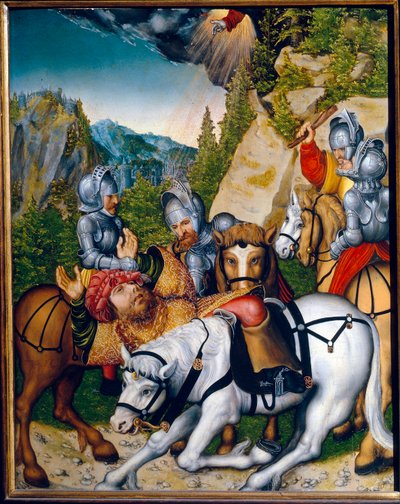 De bekering op de weg naar Damascus door Lucas the Younger Cranach