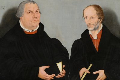 Maarten Luther (1483-1546) en Philipp Melanchthon (1497-1560) door Lucas the Younger Cranach