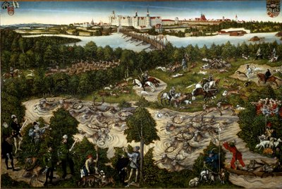 Hertenjacht van keurvorst Johan Frederik door Lucas the Younger Cranach