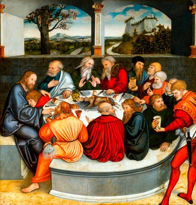 Het Laatste Avondmaal (met Luther onder de Apostelen). Reformatie altaarstuk door Lucas the Younger Cranach