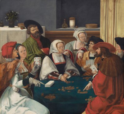 De kaartspelers, waarschijnlijk c.1550-99 door Lucas van (after) Leyden