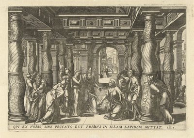 Christus en de overspelige vrouw door Lucas van Doetechum