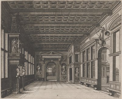 Interieur met uitzicht op een tweede kamer met schoorsteen door Lucas van Doetechum and Johannes